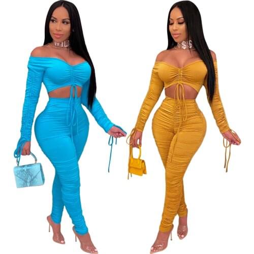 2020 autumn streetwear 2 piece two-piece womens sexy tight-fitting long-sleeved nine-point blouse leggings womens sports suit