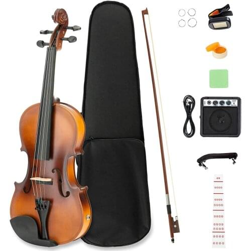 4/4 Full Size Beginner Electric Violin Handcrafted Acoustic Starter Kit with Sticker,Case, Bow,Tunner,Rosin,and Chin Rest,AMP