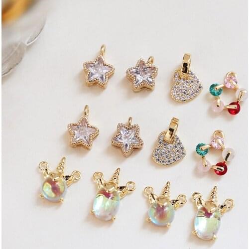 4pcs Copper inlaid Zircon Fashion Vintage Earrings star double hanging antler love pendant diy jewelry necklace accessories