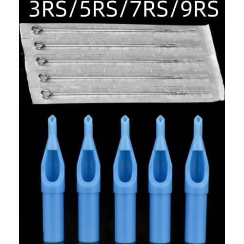 ATOMUS 5pcs Tattoo Needles 5pcs Tips Disposable Tattoo Medical Assorted Sterilized For Machines Gun Liner Shader 3RS 5RS 7RS 9R