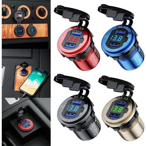 DC 12V-24V QC 3.0 Car 3A Dual USB Charger Quick Charge Socket Outlet with Voltmeter LCD Display for Phone Charging