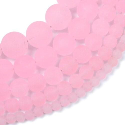 Natural Matte Pink Chalcedony Frosted Stone Beads Loose Round Spacer Beads 4 6 8 10 12MM For Jewelry Making Fit DIY Bracelet