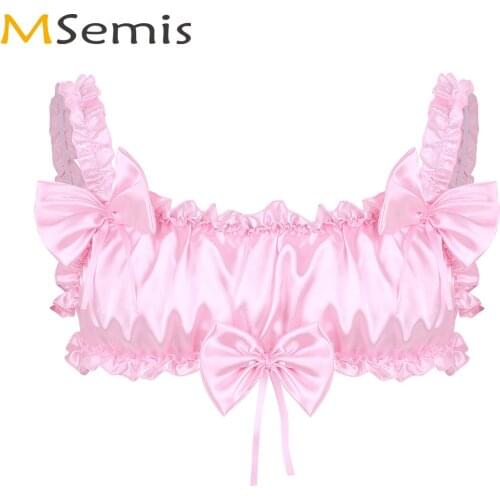 Men Bra Top Cute Ruffled Frilly Bowknot Bralette Male Sissy Crossdressing Bustier Vest Sexy Nightwear Backless Gay Bras Lingerie