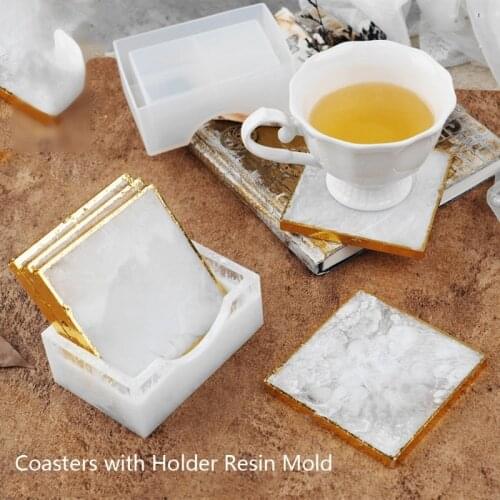 DIY Sqaure Coaster Box Molds Coaster Display Stand Resin Casting Mold Hold Up to 4 Coaster with Holder Epoxy Resin Mould