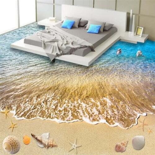 Beibehang Beach dolphins Floor photo wallpaper 3d for bathrooms 3D kitchen living room floor mural PVC waterproof papel wall