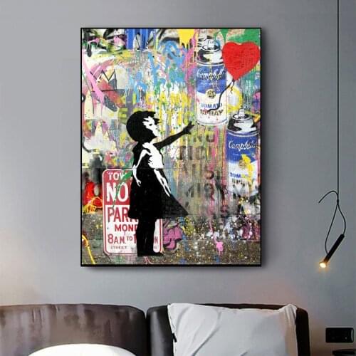 Banksy Art Girl Holding Balloons Canvas Paintings Wall Art Picture And Prints Graffiti Art Pictures Kids Home Decoration