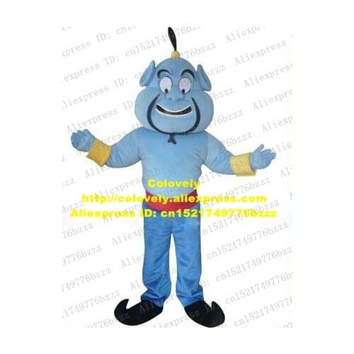 Pretty Blue Aladdin Genie Evil Bogy Spirit Demon Mascot Costume Adult Size With Red Belt Black Boots Curve Eyebrows No.4236 FS