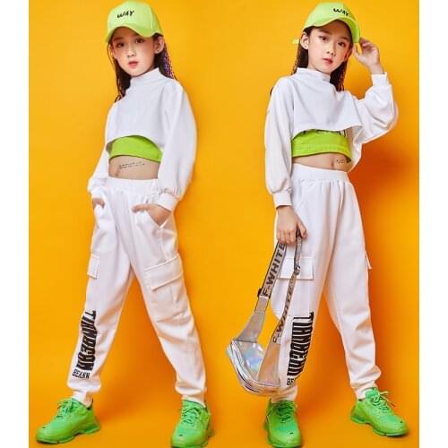 Fashion Hip Hop Dance Costumes For Girls White Street Dance Performance Clothing Jazz Rave Outfit Kids Practice Clothes DC2925