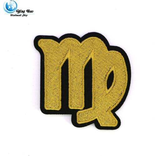 New 1 pcs size : 6.8*7cm Iron-on Embroidered Gold Virgo logo STYLE garment Appliques accessory patches Free shipping P-136