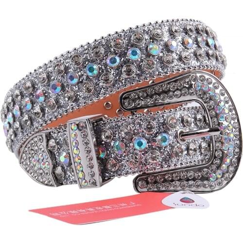 New Women‘s Rhinestones Belt Bling Bling Crystal Belt Western Cowboy Style Leather Belt Luxury Designer Diamond Studded Belt