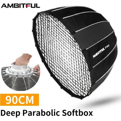 AMBITFUL Portable P90 90CM Quickly Fast Installation Deep Parabolic Softbox with Honeycomb Grid Bowens Flash Speedlite Softbox