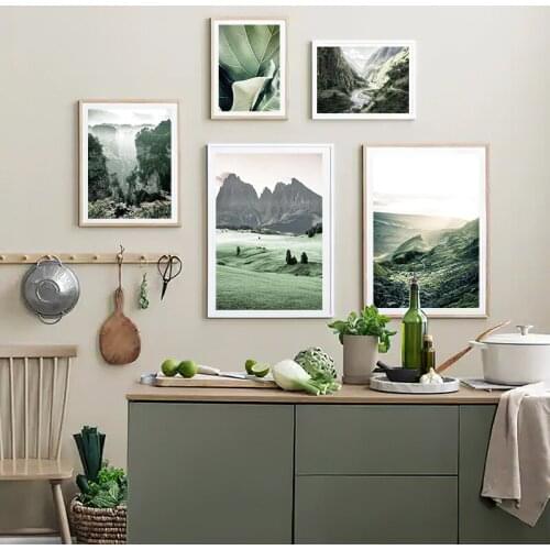 Green Mountain Forest Leaf Poster Nature Landscape Canvas Print Nordic Art Painting Wall Picture Photography Bedroom Home Decor