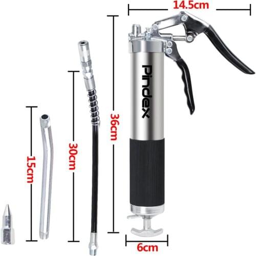 Silver Blue Red Heavy Duty 6000PSI Grease Gun Pistol Grip w/ 12" Flex Hose Rigid Manual 14oz Cartridge For SUV Truck Motorcycle