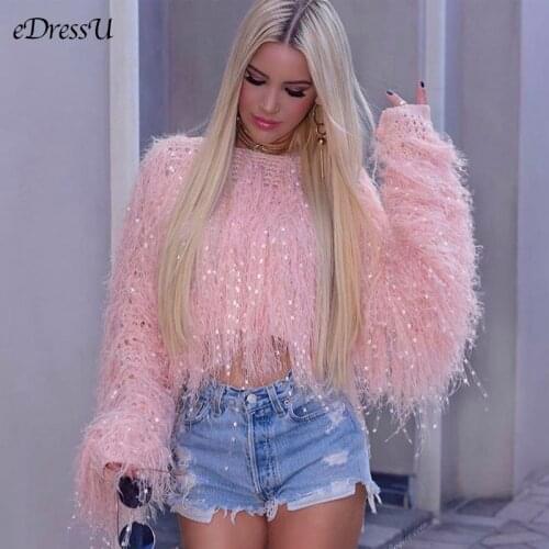 Stylish Tassel Sweater Women Fringe Pullover Short Oversize Sweater Handmade Autumn Winter Sweater Outwear Pink Jumper ZSC-Z052