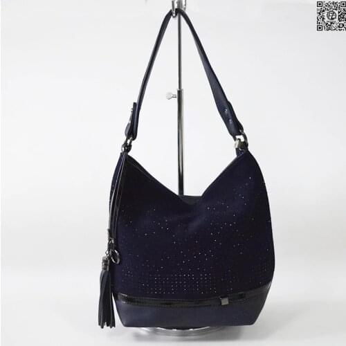 POSSESS BRAND, woman suede soft bag, the shape of a hobos with diamods