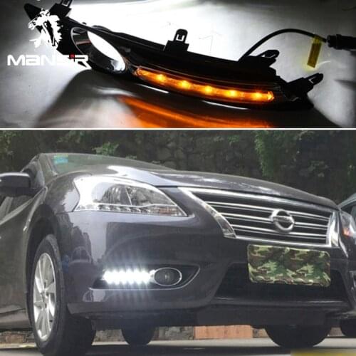 LED Daytime Running Light Daylights Car DRL For Nissan Sentra 2012 2013 2014 2015 Headlights Auto Turning yellow Signal Lamps