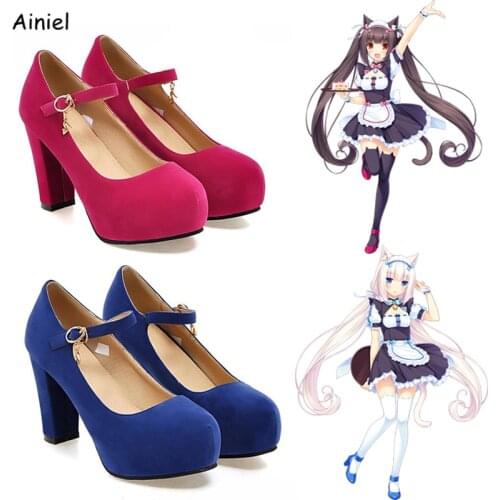 5 Colors Anime Nekopara Cosplay Shoes Chocola Vanilla Maid Shoes Maidservant Lolita Blue Red Black Pink High Heels Pumps Boots