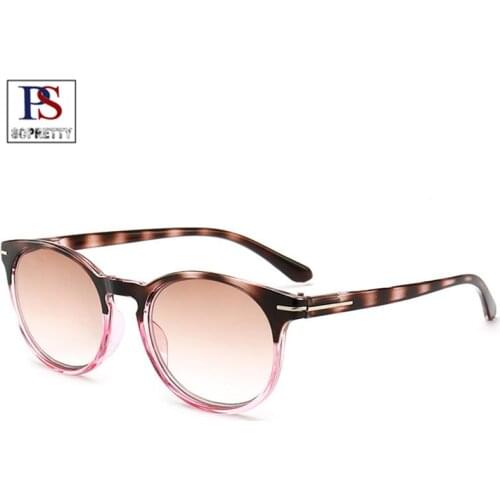 Spring Temple Gradient Gray Transparent PC Reading Glasses , Round frame Presbyopia Eyewear for Women (+1.00 -- +4.00) A8145