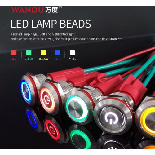 WD19mm Ring Symbol Light 10A Big current IP67 1NO Metal Push Button Switch