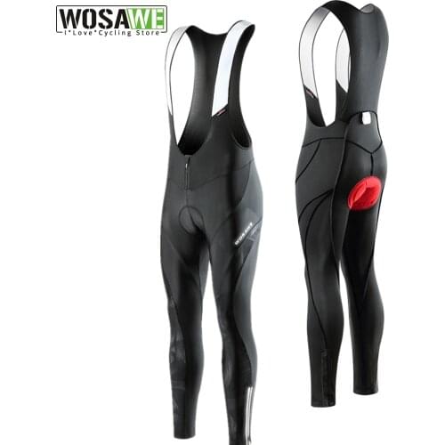 WOSAWE Cycling Bibs Pants Trousers 5D Gel Padded Road Bike Pants Breathable Mesh Mens Mountain Cycling Long Bib Pants Tights