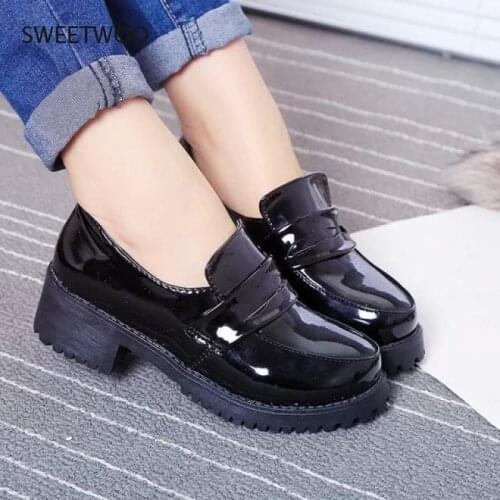 Japanese Women Round Toe Shoes for School Students Lolita Cosplay Black Brown Color Rubber Sole