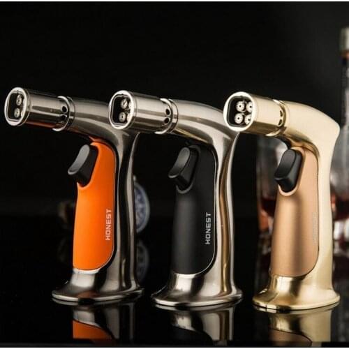 Refillable Four Straight High Firepower Cigar Special Lighter Desktop Spray Gun Welding Torch Lighter Tobacco Accessories Tool