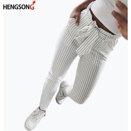 2020 New Striped OL chiffon high waist harem pants women stringyselvedge summer style casual pants female trousers