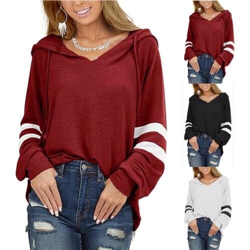 WomenS Top With Hooded Drawstring Solid Color Stitching Long-Sleeved Loose Sweat Shirt Tops Different Models кофта женская 40