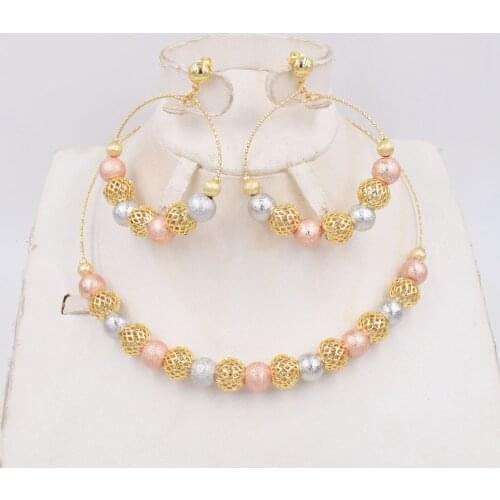 High Quality Dubai Italy 750 Gold color Jewelry BIG Set For Women african beads jeweLry fashion necklace set earring jewelry