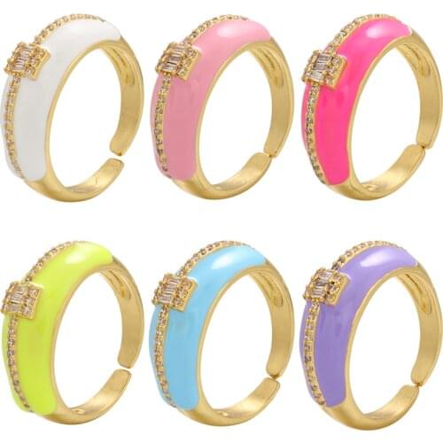ZHUKOU gold Dripping oil opening rings for women CZ crystal Enamel girl rings Neon trend chunky rings jewelry wholesale VJ232