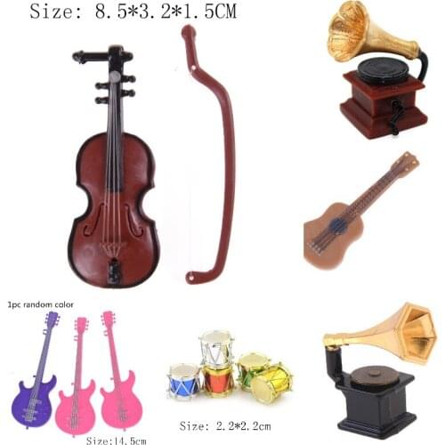 1/12 Dollhouse Miniature Accessories Mini Retro Phonograph Furniture Model Toys Decoration Guitar Violin Trumpet Saxophone Drum