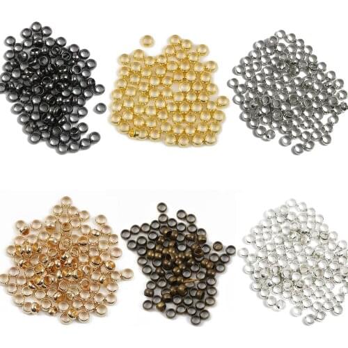 1.5/2/2.5/3/3.5/4MM Gold Silver Copper Ball Crimp End Beads Stopper Spacer Beads For DIY Jewelry Making Findings