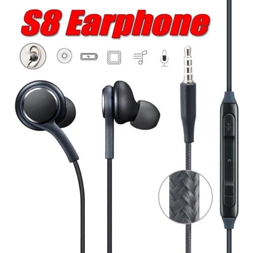 100 PCS Wholesale Wired Earphone For Samsung S8 s9 Wired In-Ear Headsets 1.2m with Mic 3.5mm Sport Stereo Headset For PC/Laptop