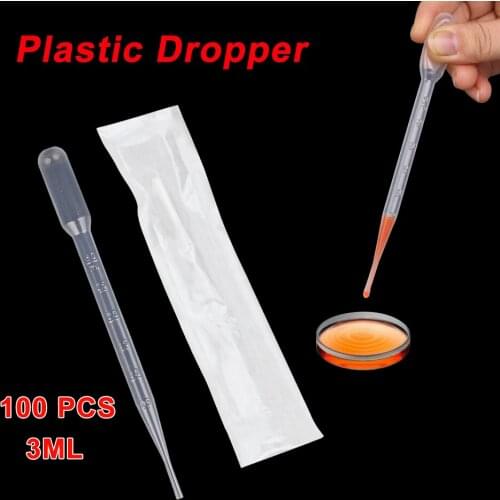 100 X 3ml Graduated Transfer Pipettes Plastic Pasteur Disposable Dropper Reagent Dropper Accurate Scale Experimental 2