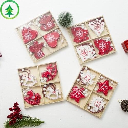 12pcs/Set Creative Mini DIY Wooden Pendant Christmas Tree Decorations Elk Star Angel Snow Christmas Hanging Ornament Home Decor