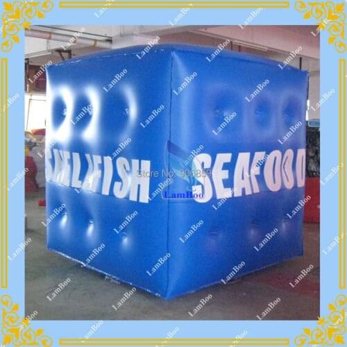 2m Blue Inflatable Cube Advertising Balloon with 6 sides Spray Printing LOGO for Advertisement/DHL FREE SHIPPING