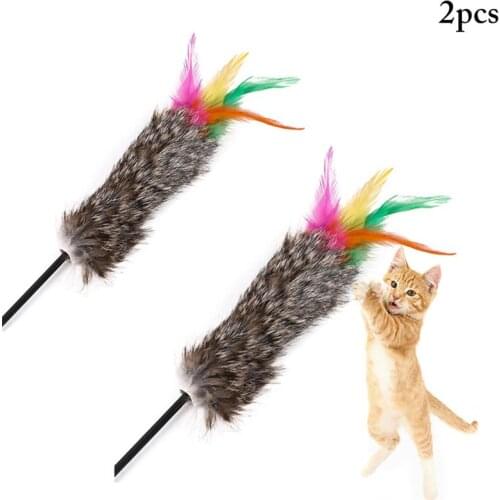 2PCS Cat Interactive Toy Cat Feather Teaser Colorful Teaser Wand Pet Play Toy for Kitten Funny gatos pet Supplies dropshipping