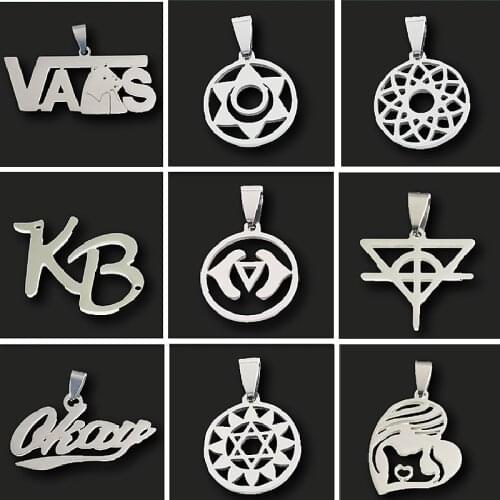 2pcs Hip Hop Geometric Style/Heart /Star of David/Chakras/Submachine Gun/Stainless Steel Pendant DIY Charm Jewelry Crafts Making