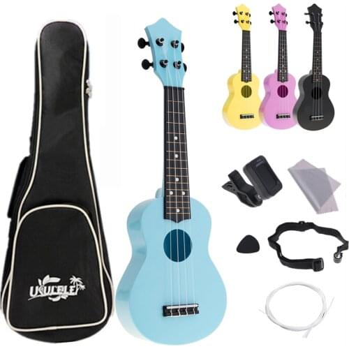 4 Strings 21 Inch ABS Ukulele Full Kits Acoustic Colorful Hawaii Guitar Guitarra Instrument for Children and Music Beginner