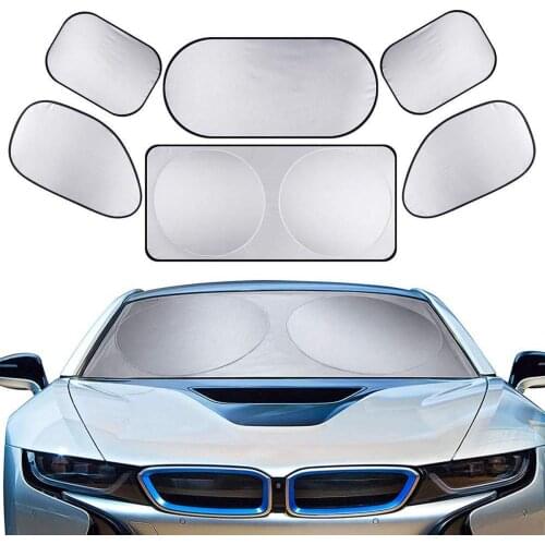 6pcs/Set Silver Coating Full Car Auto Windshield Sun Shade Sun Block UV Protection Cover Keep Vehicle Cool
