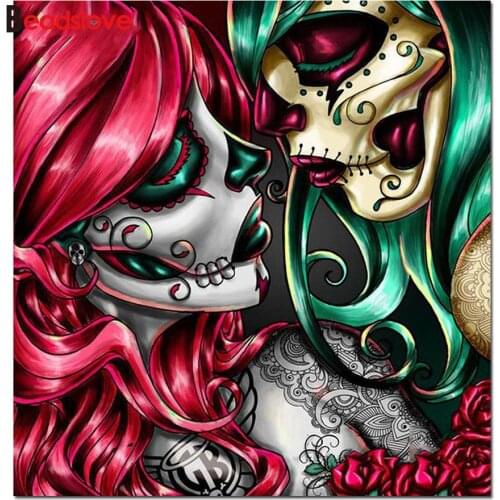Diamond Painting Colorful Skull Gay Rhinestones Abstract Modern Woman Diamond Mosaic Full Home Decor Diamond Embroidery S86