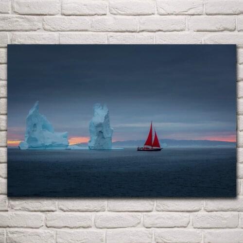 Arctic fairytale seascape greenland iceberg sailboat posters on the wall picture home living room decoration for bedroom KM453