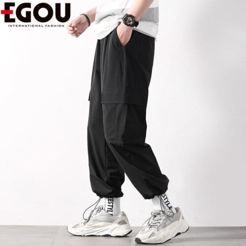 2020 summer cargo pants men ankle banded pants loose trousers Black PLAS size 4XL 5XL drawstring harness Elastic Waist trousers