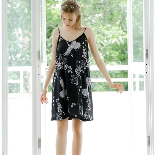 Black nightdress suspender skirt female summer sweet print rayon sexy home service fashion loose Nightwear ночная рубашка