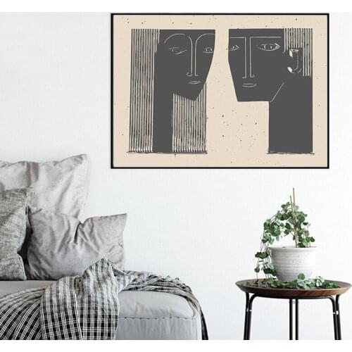 Woman and Man Black Couple Art Prints Love Poster Mid Century Style Contemporary Wall Picture Canvas Painting Bedroom Decoration