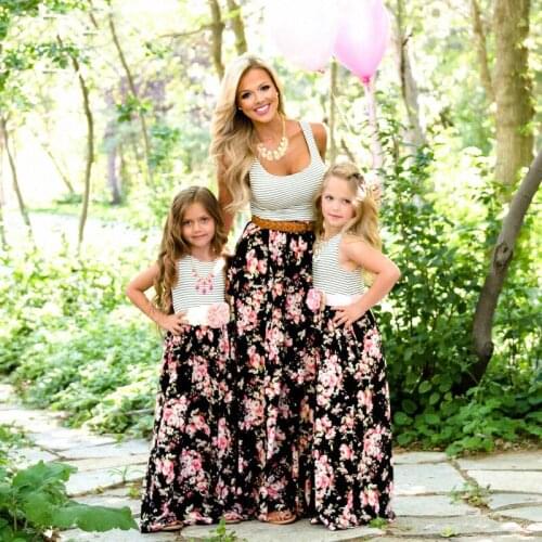 Kids Parent Child Outfits Look Mommy and Me Family Matching Mother Daughter Dresses Clothes Striped Mom Daughter Dress