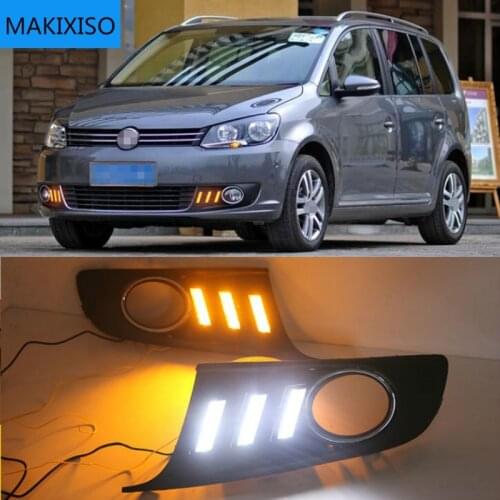For Volkswagen vw Touran 2011-2015 with Dynamic moving yellow turn signal and blue night light LED DRL daytime running light