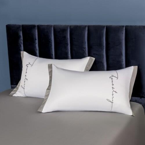 Elegant Embroidery Home Pillowcase Soft Breathable Decorative Pillow Cover Two Colors Splicing Pillow Case 48x74cm