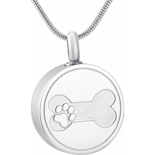 IJD9884 Round with Paw Print On Bone Cremation Jewelry for Pet Dog Ashes Keepsake Memorial Urn Necklace With Fill Kits