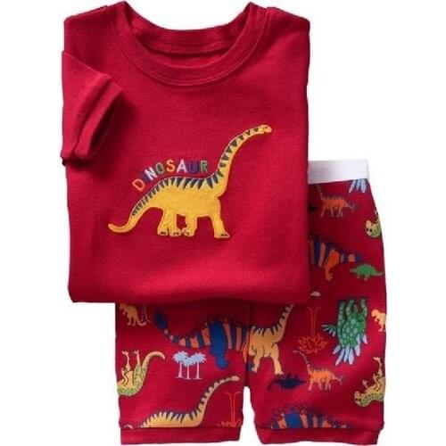 Hooyi Red Dino Children Clothes Sets Dinosaur Boys Pajamas 2-Pieces Suit Baby Boy pijama Kids Tee Shirt Shorts Pant 100% Cotton